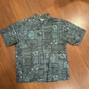 Casual Short-Sleeve Button-Down Shirt - Teal Pattern